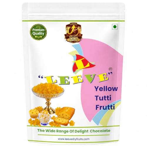 Image of Leeve Yellow Tutti Frutti, Candied Papaya Cubes for Cakes, Cookies, Ice Cream, Muffins and Dessert Decoration, Sweet Chewy Bakery Topping, 400 g