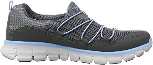 Skechers Sport Women's Loving Life Memory Foam Fashion Sneaker, Charcoal/Blue, 7.5 M US