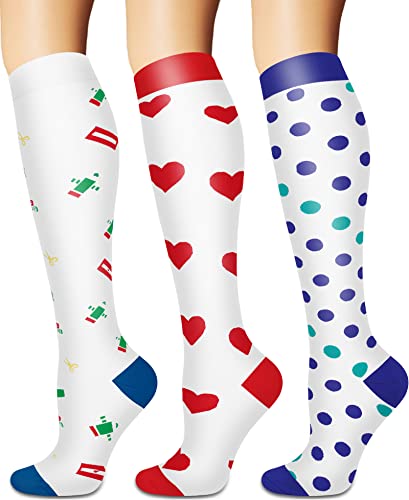 Image of 3 Pairs Knee High Graduated Compression Socks For Women and Men - Best Medical, Nursing, Travel & Flight Socks - Running & Fitness - 15-20mmHg