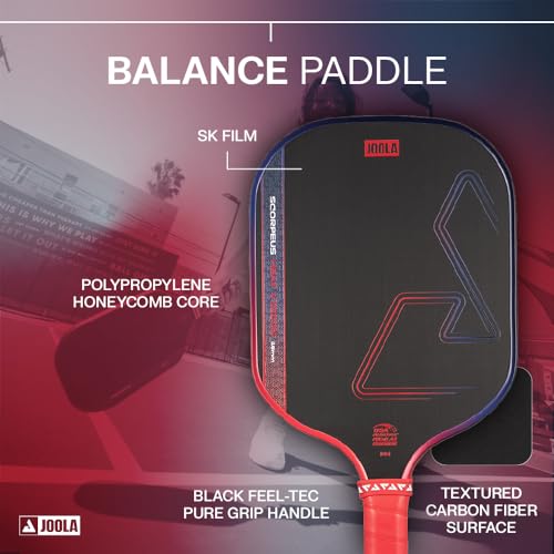 Image of JOOLA SCORPEUS Heat Vision 16mm Pickleball Paddle - Standard Shape - Textured Carbon Fiber Surface for Spin - SK Film for Reduced Vibration - USAP Approved - NFC Chip Enabled