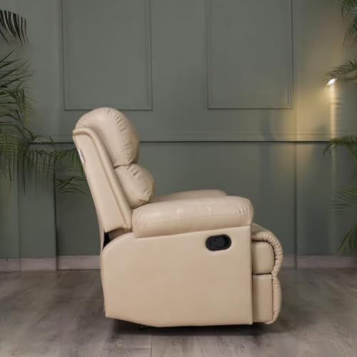 Image of Solis Royale 1 Seater Recliner Sofa Chair | Manual Recliner Lounge Sofa Chairs for Relaxing | Comfortable Cushioned | Living Room Bedroom Home, Office (Amnet - Beige, Amnet - Leatherette)