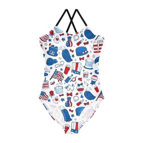 Eagle Bow Flag Girls One Piece Swimsuits Summer Quick Dry Beach Bathing Suit