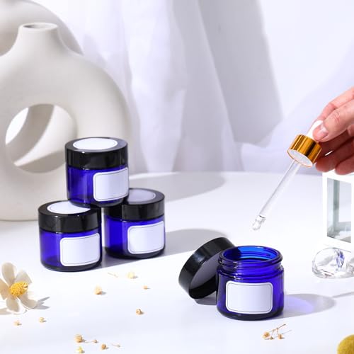 Image of Layhit 60 Pcs 2 oz Glass Jars with Lids Airtight Jars Bulk,Blue | Empty, Airtight, Leakproof, Reusable, Small Jar with Blank Labels & Liners Lids, Travel Jars for Cream, Lotions, Candle