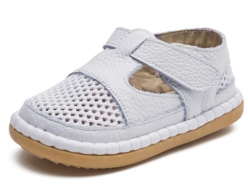 DADAWEN Boy's Girl's Leather Closed Toe Summer Athletic Sandals Baby Toddler Lightweight Non-Slip Soft Sole Outdoor Walking Shoes White US Size 6 Toddler