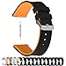 Fullmosa Silikonarmband 22mm für Samsung Gear S3 Classic, Huawei Watch GT/GT 2 46mm, Garmin Vivoactive 4, Fossil gen 5e smartwatch Armband, 22mm Schwarz Oben/Kürbisorang Unter + Silberne Schnalle