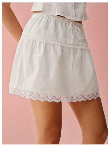Floerns Women's Summer Mini Skirts Elastic Waist Lace Trim Tiered Cute Y2k Skirts4