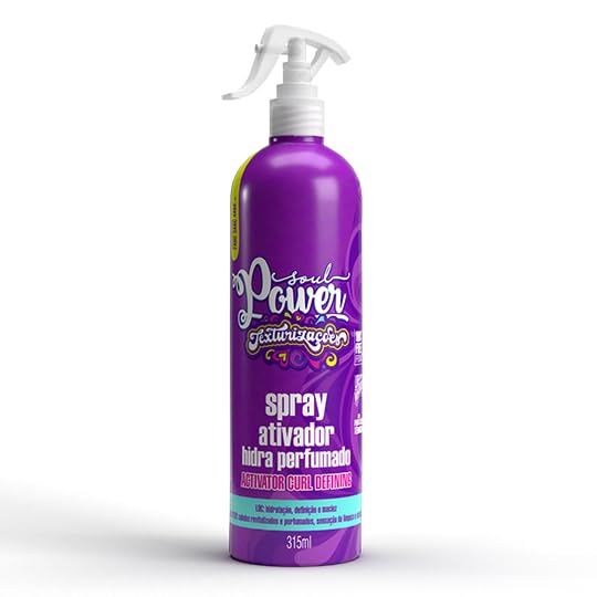 Detalhe do frasco violeta do Spray Ativador Hidra Perfumado Soul Power 315ml.
