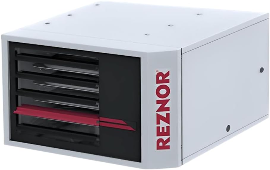 Reznor 45,000 BTU Unit Natural Gas Heater Indoor Use Garage and Shop Heater | Quiet Forced Air, Ceiling Mount, Low Static Propeller Fan | UDXC-45