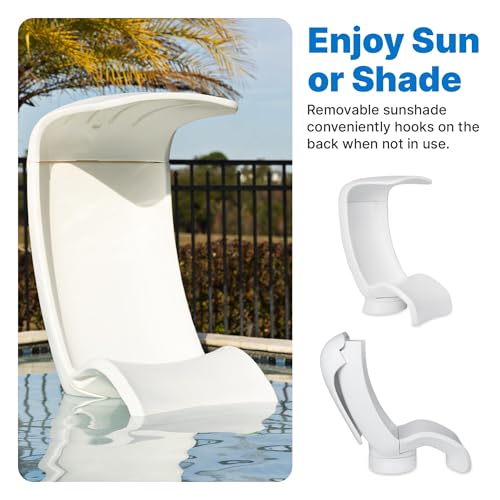 Image of Step2 Mondello Chair with Shade, Outdoor /Indoor Waterproof Patio Furniture, Pool Lounger, Use in Pools Up to 9-Inches of Water or Poolside Ledge, Durable & Weighted, White