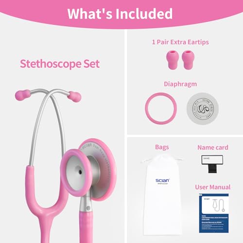 Image of Scian 30G-PK Stethoscope - High-Fidelity Acoustics, Lightweight Aluminum, Satin Tube for Pediatrics & Nursing - Nurse Essentials in Pink