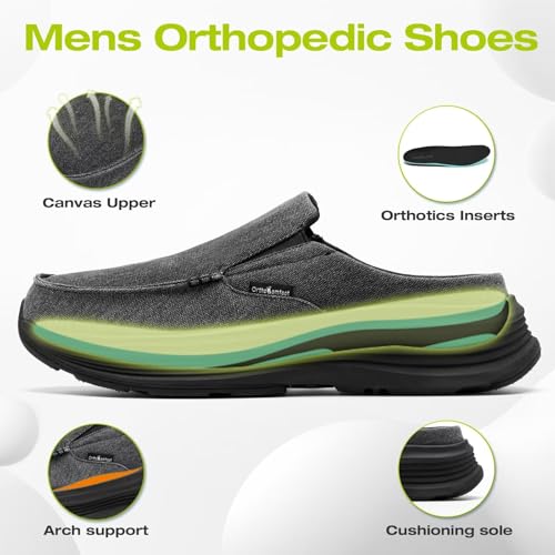OrthoComfoot Men's Orthopedic Slip-On Loafers Walking Shoes: Casual Comfortable Arch Support Slippers for Plantar Fasciitis, Soft Canvas Orthotic Shoes for Foot and Heel Pain Relief3