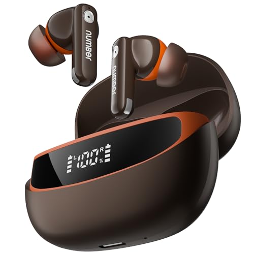 Image of Number Navo Buds Z1 TWS Earbuds,72H Playtime,Digital Display Case,Quad-Mic ENC,Dual Pairing,Hi-Bass 13mm Drivers,Quick Charge,35ms Low Latency,IPX5,Touch Controls,(Autumn Mocha),Brown
