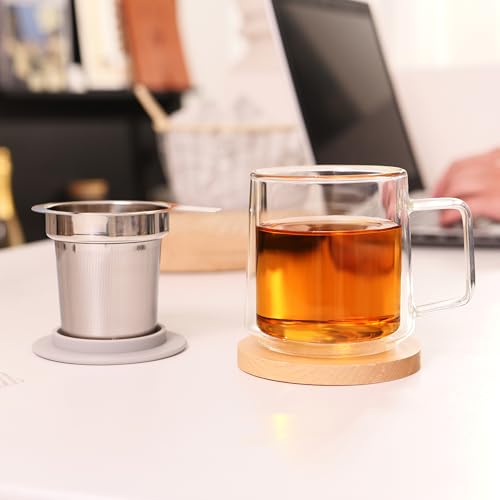 CNGLASS 12oz Double Walled Glass Tea Cup with Stainless Steel Infuser and Lid,Borosilicate Glass Tea Infuser Mug for Loose Tea,Teabag,Set of 1 - image 7