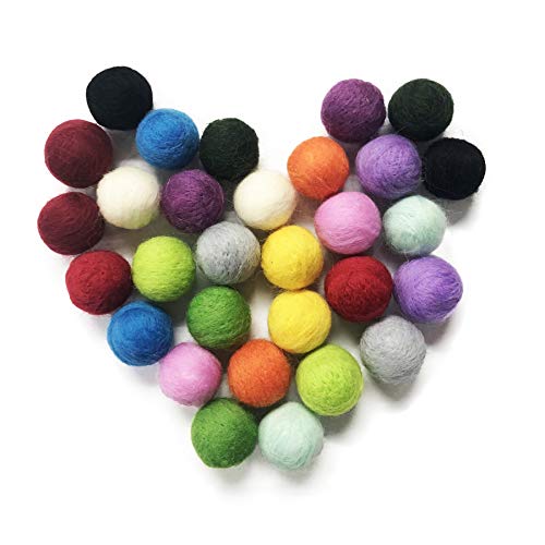 Prudance 30 PCS Wool Felt Balls, 1 Inch Felt Pom Poms for Decoration, DIY Crafts, 15 Colors Hand-Felted Pure Wool Beads