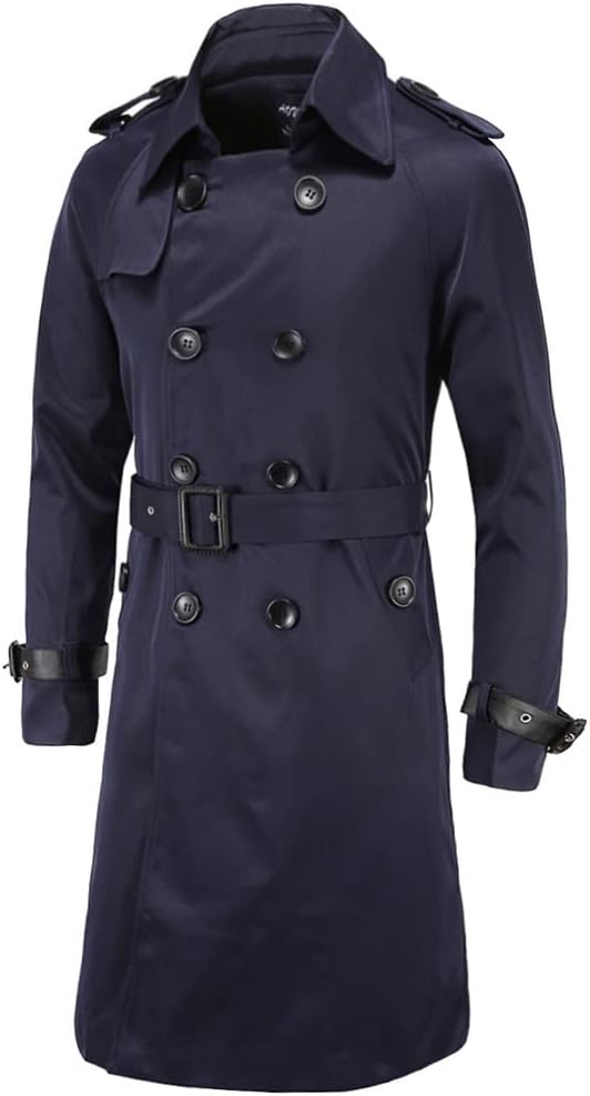 British Classic Trench Coat Jacket Men Trench Coat Breasted Long Slim Outwear Adjustable Belt(XXL Code)
