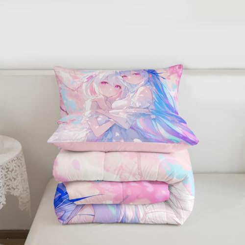 Image of Erosebridal 3D Kawaii Girly Bedding King Size, Japanese Girl Comforter Set for Kids Toddler Girls Cherry Blossoms Bedding Comforter Sets, Watercolor Romance Duvet Set Happy Friendship Down Comforter