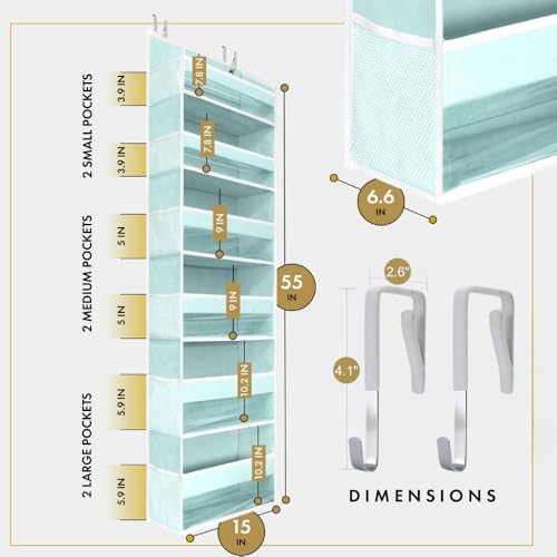 Image of HOMELUX THEORY UPGRADED 6 Tiers Over The Door Organizer Hanging - 100D EXTRA THICK & 50lbs HUGE CAPACITY, 12 Side Mesh Pockets Over The Door Shoe Organizer, Hanging Closet Organizer (Baby Blue, 2pc)