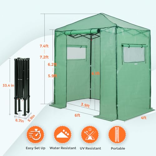 Image of EAGLE PEAK 6x4 Easy Setup Small Pop Up Greenhouse, Clear /Green