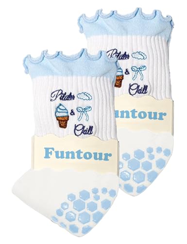 Image of Pilates Grip Yoga Socks For Women Barre Socks Cute Athletic Non Slip Sock | Soft cotton, breathable Non-slip grip sole Ruffle embroidery design For pilates barre yoga Cute women's gift