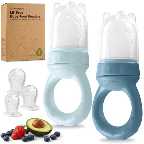 Image of KeaBabies Baby Fruit Feeder 2pk - Silicone Baby Food Feeder for Babies 6-12 Months, Breast Milk Popsicle Teether, Weaning, Pacifier, Freeze Frozen Solid Food, Infant Feeding Essential (Ocean)