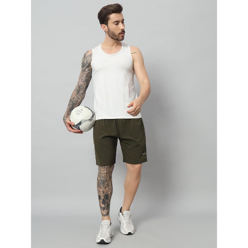 Image of ATICX Polyester Shorts for Men - Quick Dry Lightweight with Zipper Pockets - Gym, Running, Jogging, Training Half Pants for Basketball, Swimming, Badminton, Cycling, Football, Outdoor & Home Wear