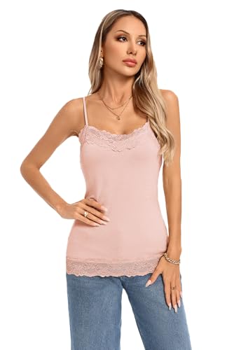 Image of Kate Kasin Women's Adjustable Spaghetti Strap Lace Trim Cami Tunic Tank Top 2PACK