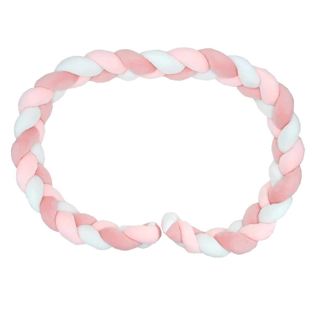 Babycalin - Tresse Bébé en velours ultra doux Blanc / Rose - 200 cm 3 brins - Tresse décorative bébé cocooning Oeko-Tex et lavable en machine - Moelleuse