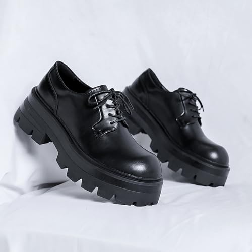 Men's Leather Lace-Up Platform Oxfords | Round Toe Chunky Heel Lug Sole Dress Shoes | Classic Business Office & Work Shoes2