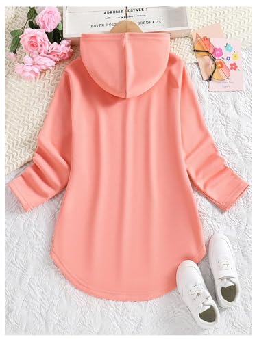 Girl's Hoodies Long Sleeve Curved Hem Hooded Long Sweatshirts Pullover with Pocket2