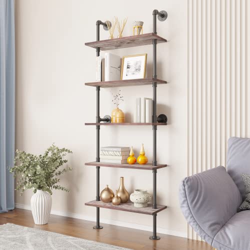 Yuanshikj-5-Tier-with-24-Solid-Wood-Planks-Industrial-Pipe-Ladder-Shelf-Metal-Iron-Rustic-Wall-Mounted-for-Living-RoomOffice-Decor-StorageBookshelf