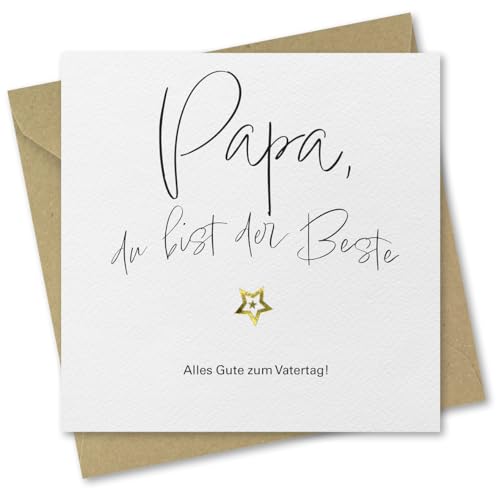 Absolutely Yours Vatertag Karte für Papa Vatertagskarte mit Papa du bist der Beste Motiv goldfolierter Stern 150 x 150 mm mit Umschlag recycelbar