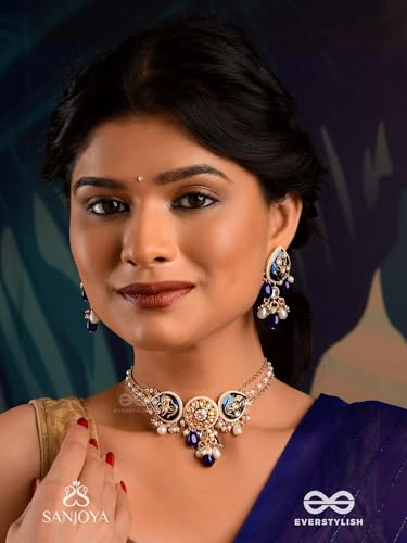 Image of SANJOYA BY EVERSTYLISH Nilachandrika Moonlight Of The Blue Sky Handmade Kundan Set With Necklace And Earrings Lightweight Jewelry For Women | Party, Festive, Wedding & Gifting