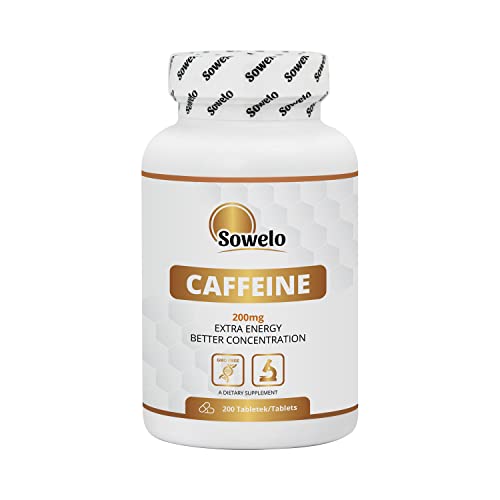 Sowelo Koffein I 200mg I Stimuliert das Zentrale Nervensystem I Reduziert Müdigkeit und Schläfrigkeit I Verbessert die Konzentration I 200 Tabletten