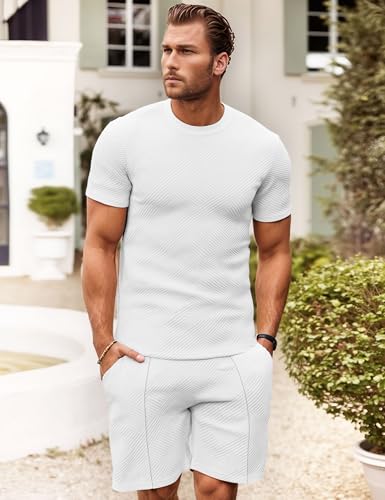 Mens Track Suits 2 Piece Set T Shirts Shorts Sets Fashion Retro Textured Sweatsuit Vacation Cruise Outfits3