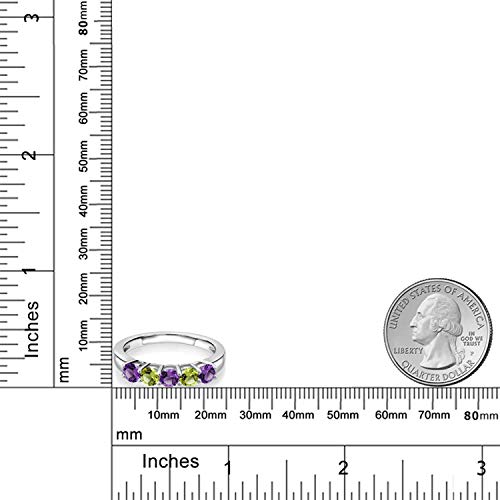Gem Stone King 925 Sterling Silver Purple Amethyst and Green Peridot Wedding Band Ring For Women (0.89 Cttw, Round 3.5MM, Gemstone February Birthstone, Available In Size 5, 6, 7, 8, 9)3