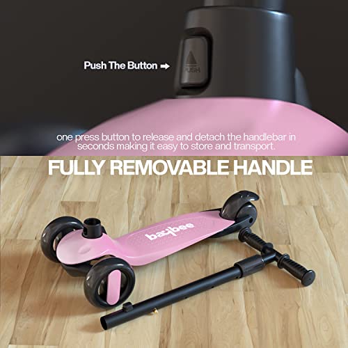 Image of Baybee Alpha-Glide 3 Wheel Scooter for Kids - Foldable & Height Adjustable Handle, LED PU Wheels & Brake - Ages 2-10 Years (Light Pink)
