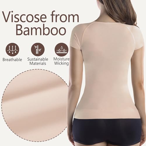 +MD Womens Undershirt Short Sleeve, Compression T-Shirt Tank Tops, Tummy Control Scoop Neck Basic Tee Camisole Seamless2