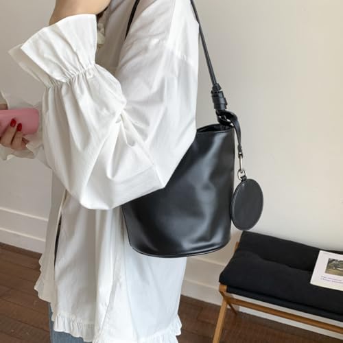 Bucket Bags for Women Vegan Leather Tote Handbag Slouchy Shoulder Bag Hobo Bag Everyday Barrel Satchel Bucket Purse2