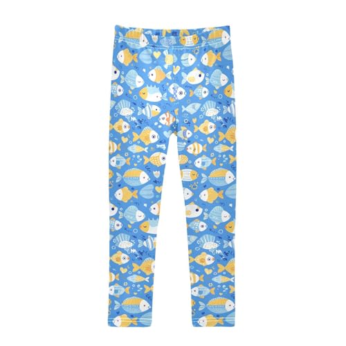 KLL Cartoon Fish Boy Blue Little Girls Legging Soft High Waisted Pants Sports