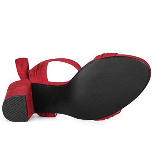 Allegra K Allegra K Women's Open Toe Ankle Tie Back Chunky Heel Red Sandals 9 M US
