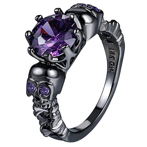 OIDEA Anillos para hombre y mujer, diseño de calavera con circonita morada, estilo punk, Halloween, 49 (15,6) ~ 62 (19,7), 57 (18.1), Acero inoxidable, Zircón