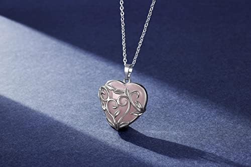 JOVIVI Natural Rose Quartz Crystal Stone Healing Reiki Lucky Pink Love Heart Pendant Necklace Silver Flower Wrapped Gemstone Jewellery Women Girls Gifts