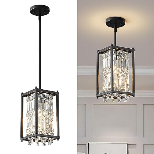  ZPBSJ Lampadario Moderno Cristallo, Lampadario di Cristallo di Lusso Nero Vintage Metallo Gabbia Pendente Per Camera da letto, Sala da pranzo, Soggiorno, Bar (Quadrato 1-Confezione)