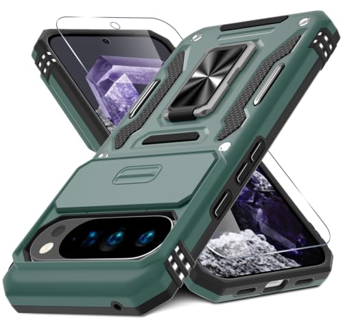 DEERLAMN Google Pixel 10 Pro XL/11Pro XL 6.8�C���`�p�P�[�X �X���C�h�J�����J�o�[+�X�N���[���v���e�N�^�[ ��]�����O �L�b�N�X�^���h �~���^���[�O���[�h �ی� �ϏՌ��ی�J�o�[-�O���[��