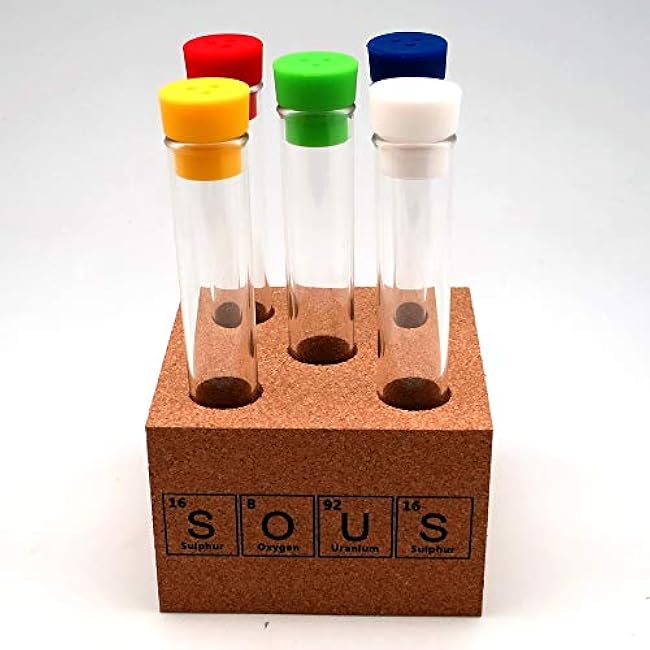 Spice Rack with plastic spice tube set, Set of 5 pieces empty Plastic Spice Jars/Bottles organized in Cork stand, soft silicone cap with holes.