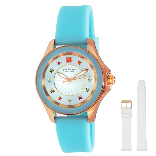 Arbon Collection Blue Stainless Steel Women's Watch with Extra White Silicone Interchangable Band