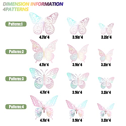 Image of SAOROPEB 3D Butterfly Wall Decor 48 Pcs Laser Pink Butterfly Decorations