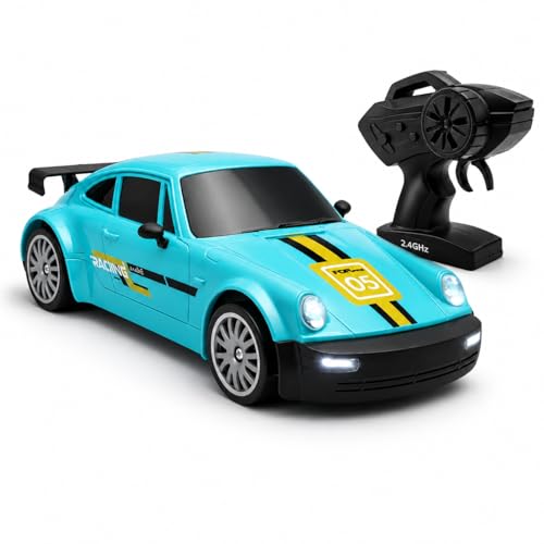 Image of 360 Remote Control Stunt Car for Kids | 1:24 RC Racing Drift Car with LED Lights, 2.4GHz Controller, Rechargeable Battery, Long Range 160ft | Gift Toy for Boys & Girls (Sky Blue)
