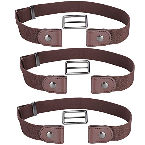 3 Set Elastic Belt, 70cm Stretch Waistband Adjustable Belt with Metal Buckle for Men Women Pregnant Elderly Special Needs (Brown)