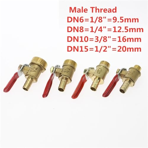 Válvula de bola de latón de 1/8" macho y conector de manguera de 12mm para tubería 6
